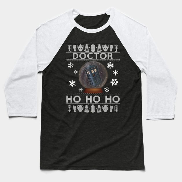 Doctor Who Tardis Ho Ho Ho Christmas Baseball T-Shirt by Bevatron